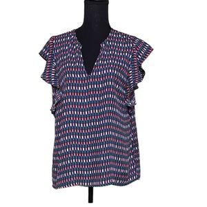 NWT Gap Geometric Print Ruffle Cap Sleeves Blouse